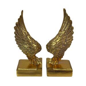 Angel Wing Bookends Set Antique Gold Resin 8.75 in Decorative Book Holders